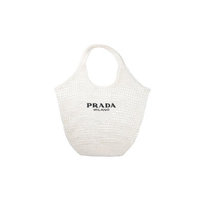 PRADA TRIANGLE LOGO BUCKET TOTE RAFFIA BLUE 1BG424 (53*40cm) 